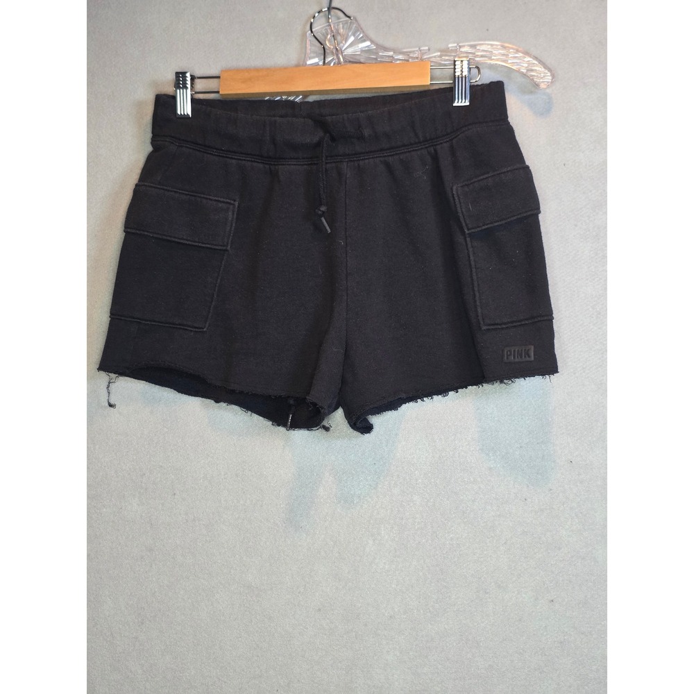 PINK Victoria's Shorts Secret Black Cargo Fleece Raw Hem Distressed Medium